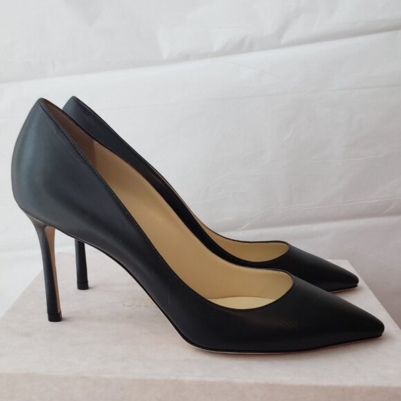 Jimmy Choo Romy 85 Black Kid Leather Pointy Toe Pumps - Picture 4 of 11